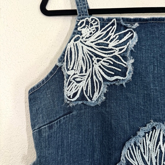 Anthropologie Sleeveless Embroidered Square Neck Denim Mini Dress Size Large NEW - Picture 5 of 8
